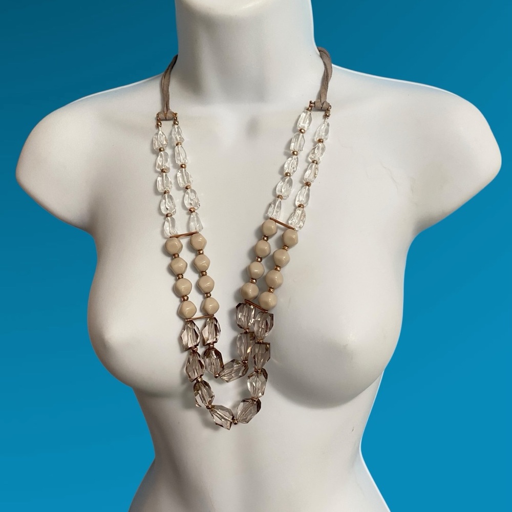PREMIERE DESIGNS "Swoon" Double Strand Necklace Acrylic Beads Suede Gold Tone